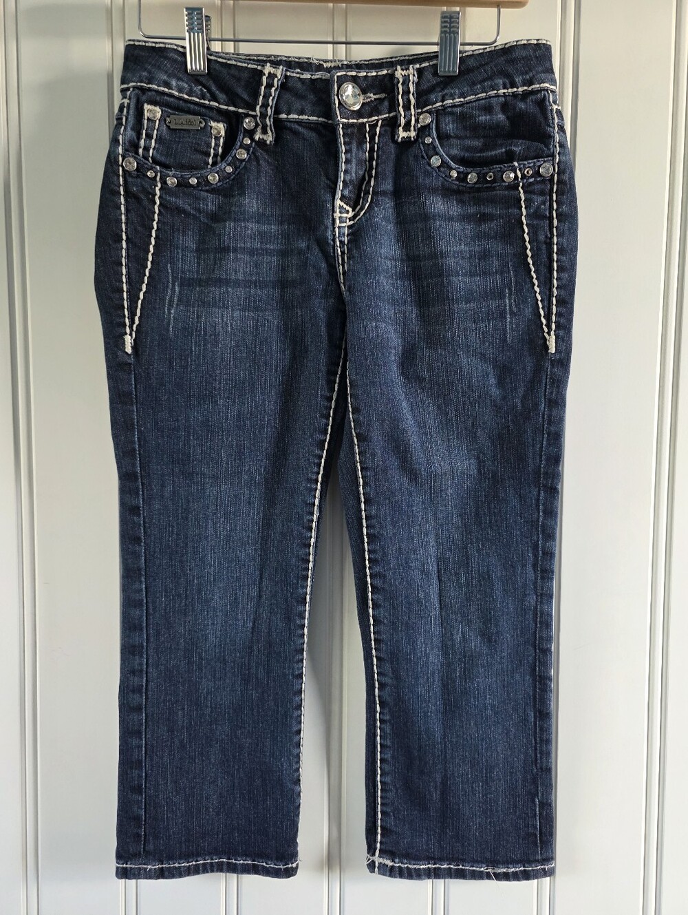 LA Idol Capri Cropped Dark Wash Denim Jeans Bling Y2K Size 5